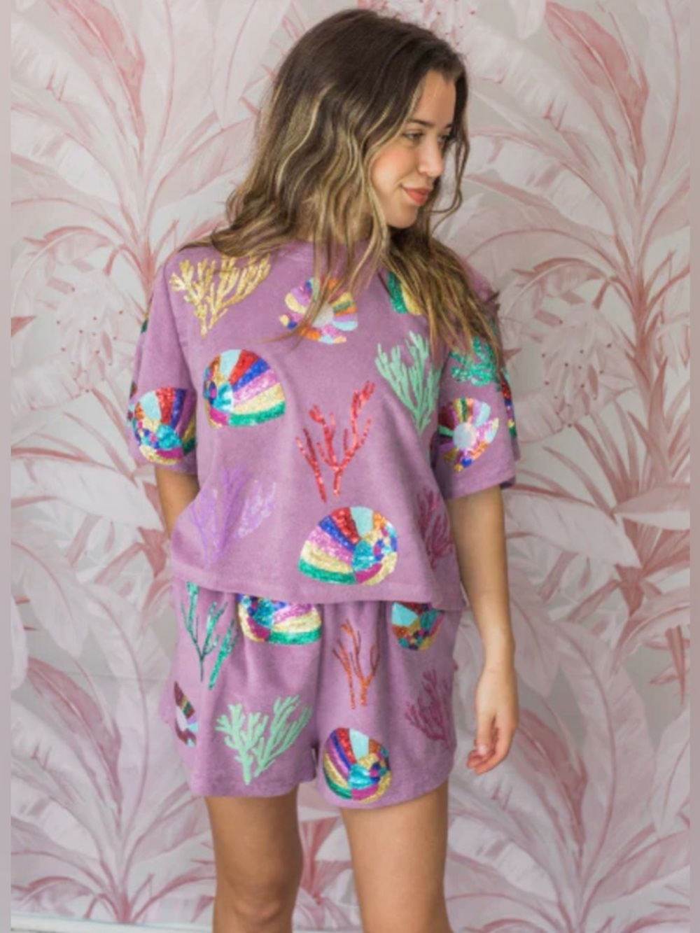 NWT Lavender Sequin Shells Two-Piece Boutique Set - small